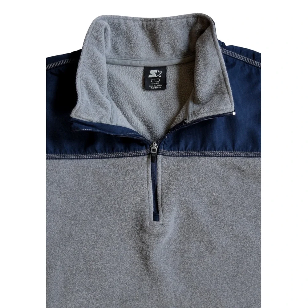 Starter Mens Large 1/4 Zip Fleece Pullover Grey Flannel Dark Navy Blue - RM49131